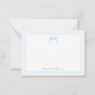 Cute Baby Blue Bow and Stripes Border Note Card