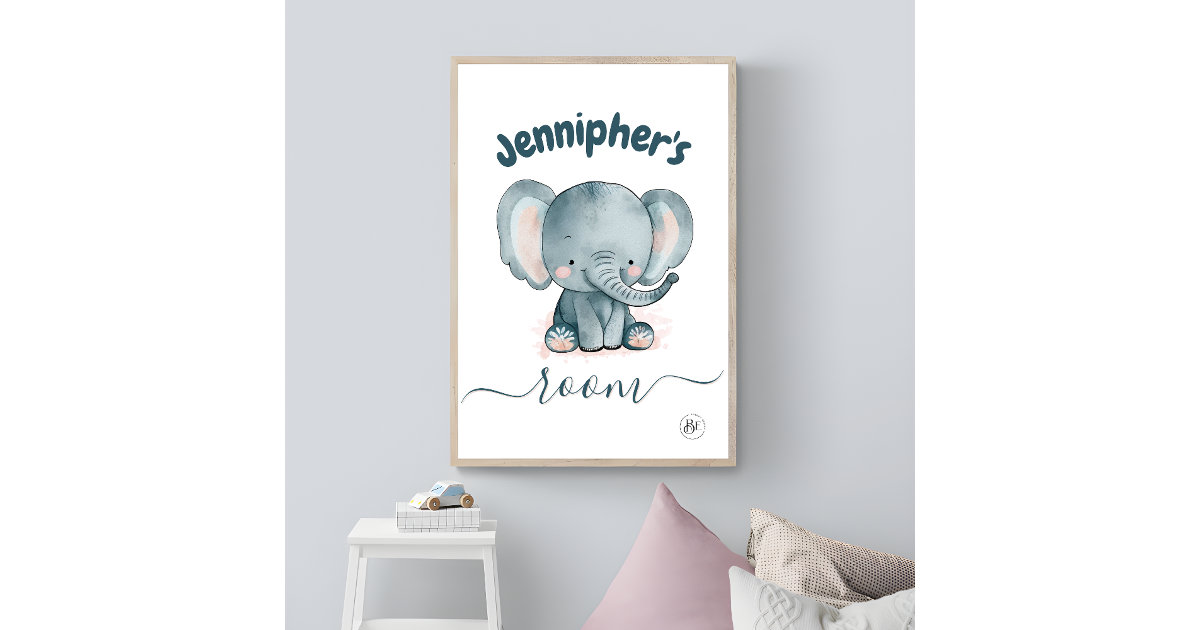 Cute Baby Blue Elephant Nursery Poster Zazzle