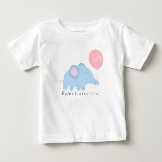 Cute baby blue elephant with a pink balloon T-Shirt (Front)
