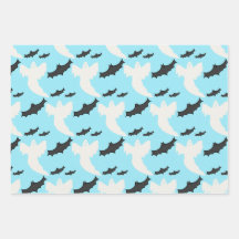 Cute Baby Blue Ghost Bat Wrapping Paper Set of 3