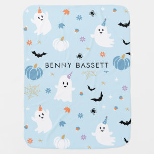 Cute Baby Blue Ghost Halloween Baby Blanket