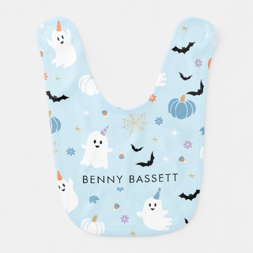 Cute Baby Blue Ghost Halloween Baby Blanket Baby Bib