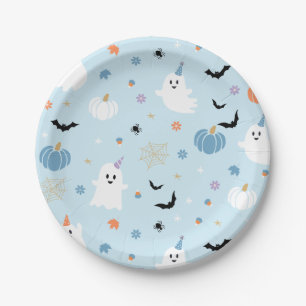 Cute Baby Blue Ghost Halloween Paper Plates