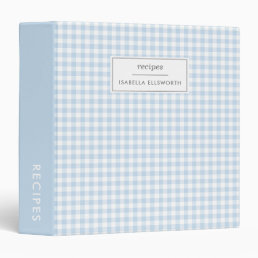 Cute Baby Blue Gingham Plaid Personalized Recipe 3 Ring Binder