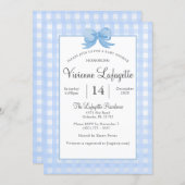 Cute Baby Blue Gingham with Bow Baby Shower Invitation (Front/Back)