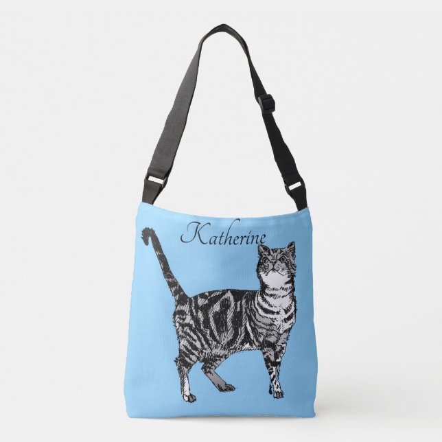 Cute Baby Blue Girls Tabby Cat cats Handbag (Front)