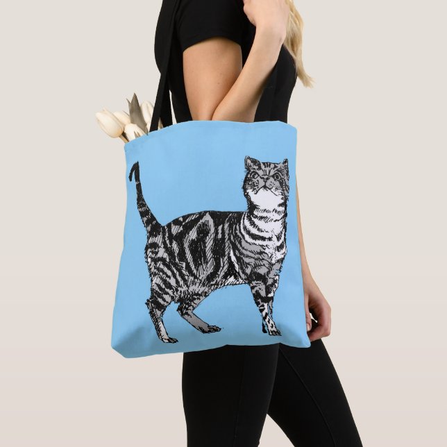 Cute Baby Blue Girls Tabby Cat cats Tote Bag (Close Up)