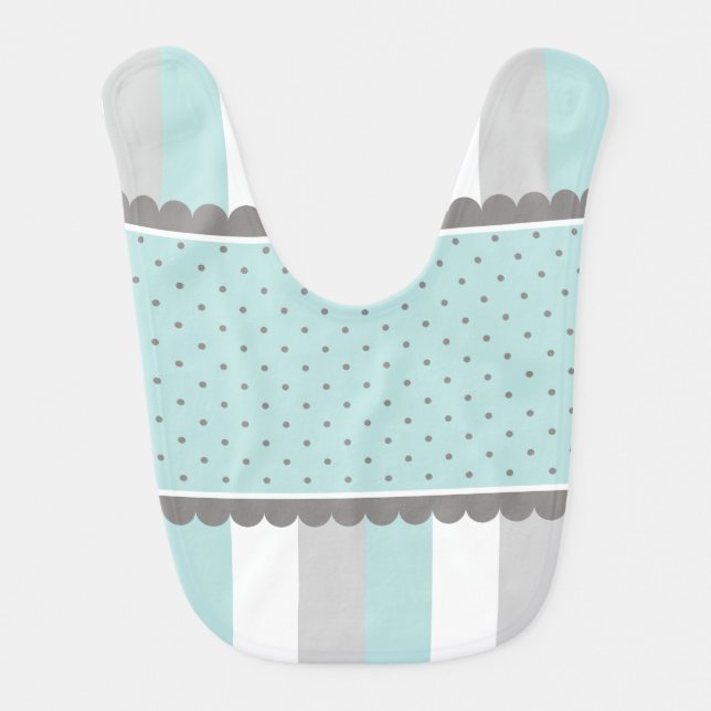 Cute Baby Blue & Gray Stripes and Polka Dots Bib (Front)