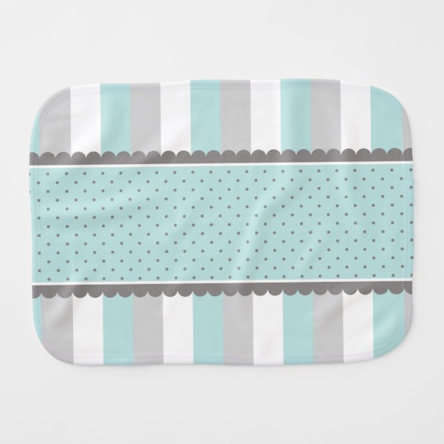 Cute Baby Blue & Gray Stripes and Polka Dots Burp Cloth (Front Horizontal)