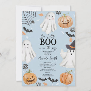 Cute Baby Blue Halloween Little Boo Baby Shower Invitation