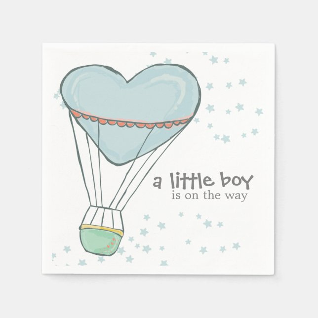 Cute Baby Blue Hot Air Balloon Baby Shower Napkins (Front)