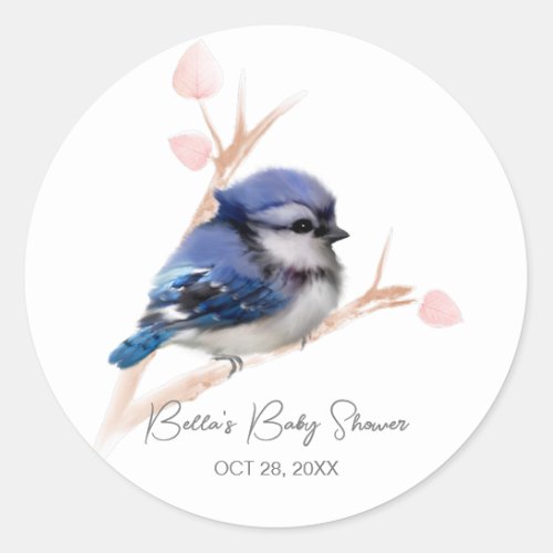 Cute Baby Blue Jay Baby Shower Classic Round Sticker