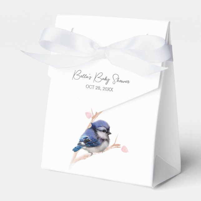 Cute Baby Blue Jay Baby Shower Favor Boxes (Front Side)