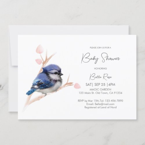 Cute Baby Blue Jay Baby Shower Invitation
