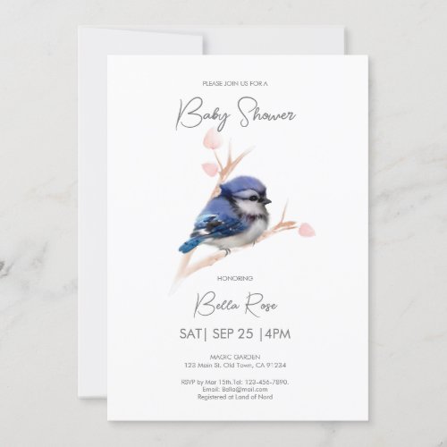 Cute Baby Blue Jay Baby Shower Invitation