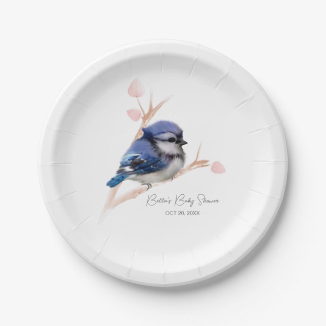 Cute Baby Blue Jay Baby Shower Paper Plates (Front)
