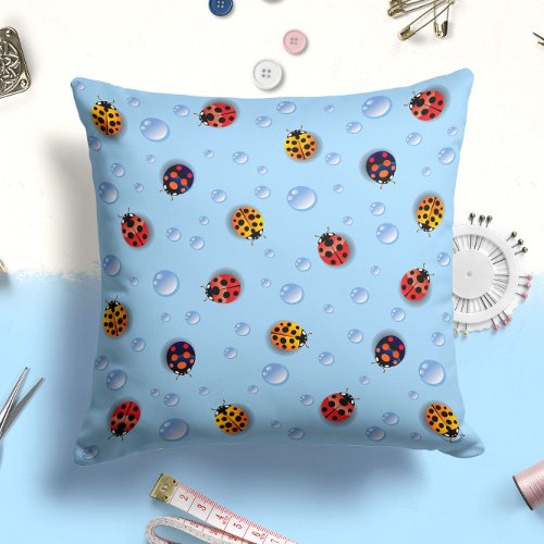 Cute Baby Blue Ladybug Insect  Bug Throw Pillow