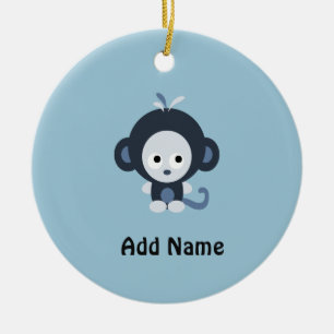 Cute Baby Blue Monkey Ceramic Ornament