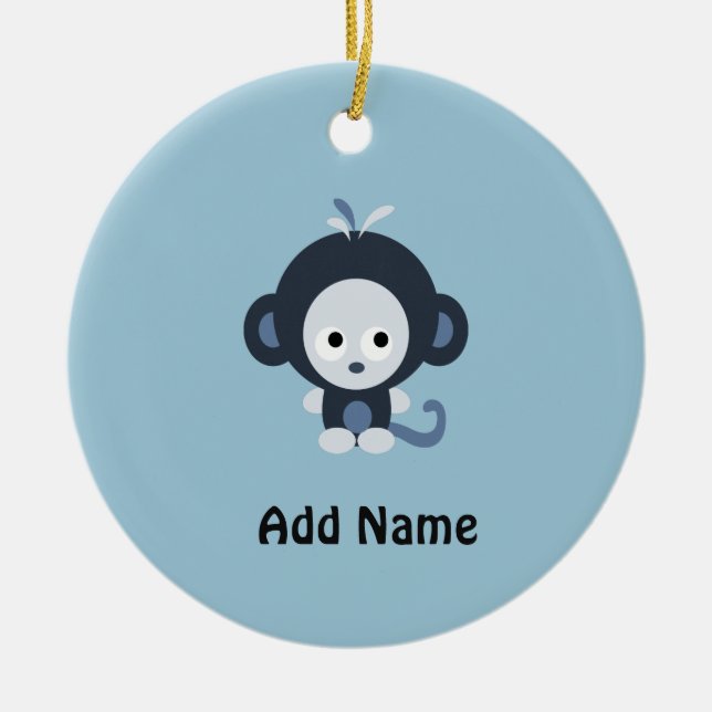 Cute Baby Blue Monkey Ceramic Ornament (Front)
