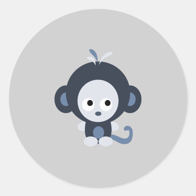 Cute Baby Blue Monkey Classic Round Sticker (Front)
