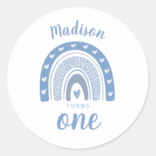 Cute Baby Blue Rainbow Boho First Birthday Classic Round Sticker