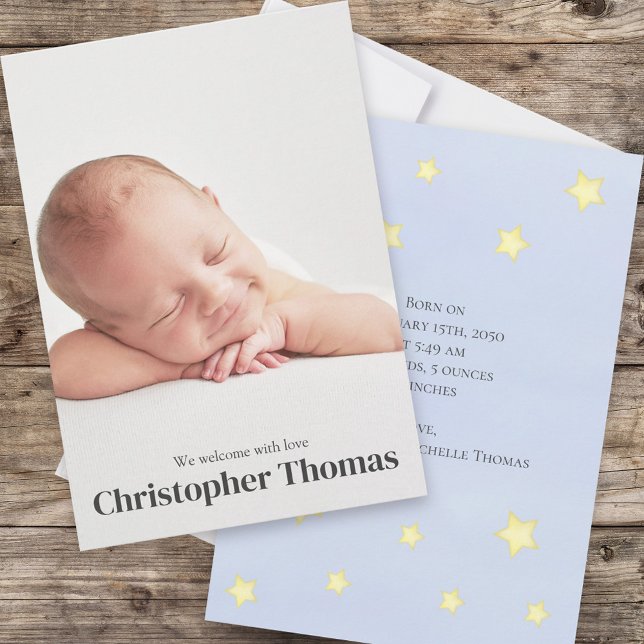 Cute Baby Blue Simple Photo Nursery Rhyme Adorable Announcement (Creator Uploaded)