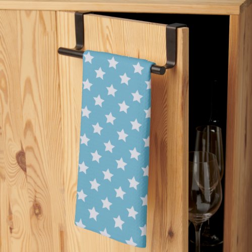 Cute Baby Blue Star Light Grey Repeat Pattern Kitchen Towel