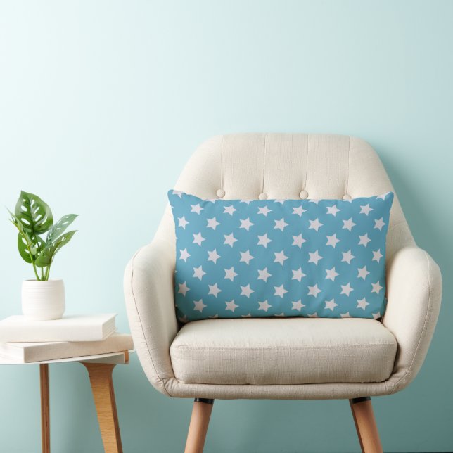 Cute Baby Blue Star Light Grey Repeat Pattern Lumbar Pillow (Chair)