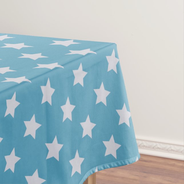 Cute Baby Blue Star Light Grey Repeat Pattern Tablecloth (In Situ)
