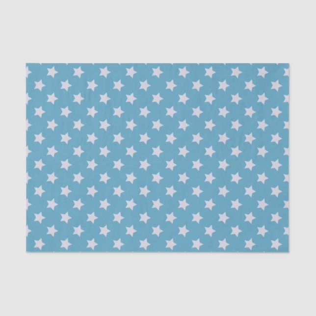 Cute Baby Blue Star Light Grey Repeat Pattern Tissue Paper (Front)