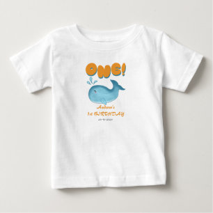 Cute Baby Blue Whale 1st Birthday Baby T-Shirt