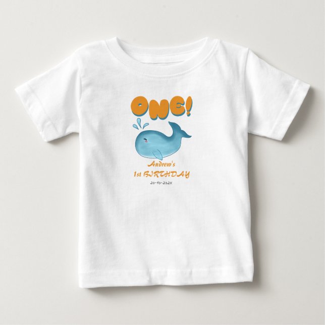 Cute Baby Blue Whale 1st Birthday Baby T-Shirt (Front)
