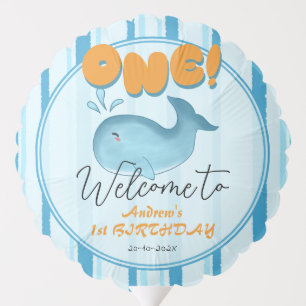 Cute Baby Blue Whale 1st Birthday Balloon