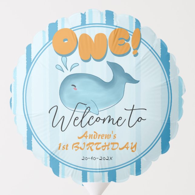 Cute Baby Blue Whale 1st Birthday Balloon (Back)