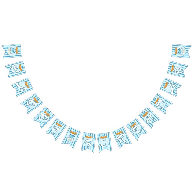Cute Baby Blue Whale 1st Birthday Bunting Flags (All)