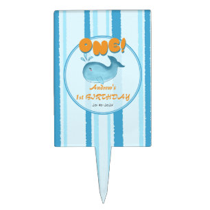 Cute Baby Blue Whale 1st Birthday Cake Topper