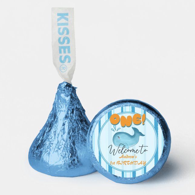 Cute Baby Blue Whale 1st Birthday Hershey®'s Kisses® (Front)