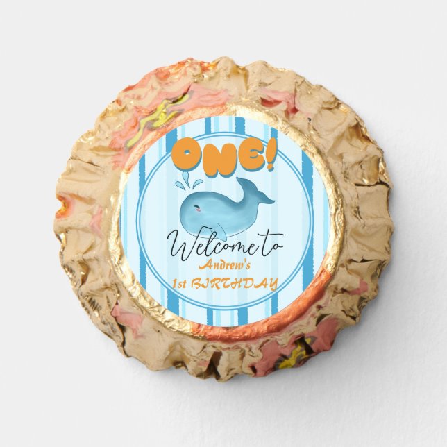 Cute Baby Blue Whale 1st Birthday Reese's Peanut Butter Cups (Front)