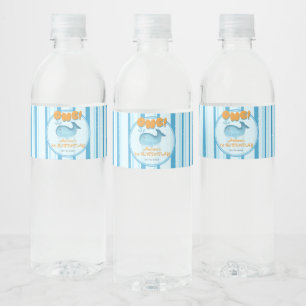 Cute Baby Blue Whale 1st Birthday Water Bottle Label