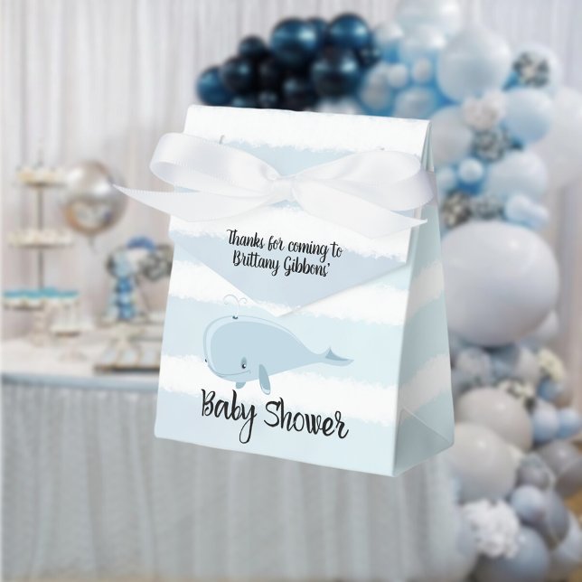 Cute Baby Blue Whale Striped Baby Shower Favor Boxes (Creator Uploaded)