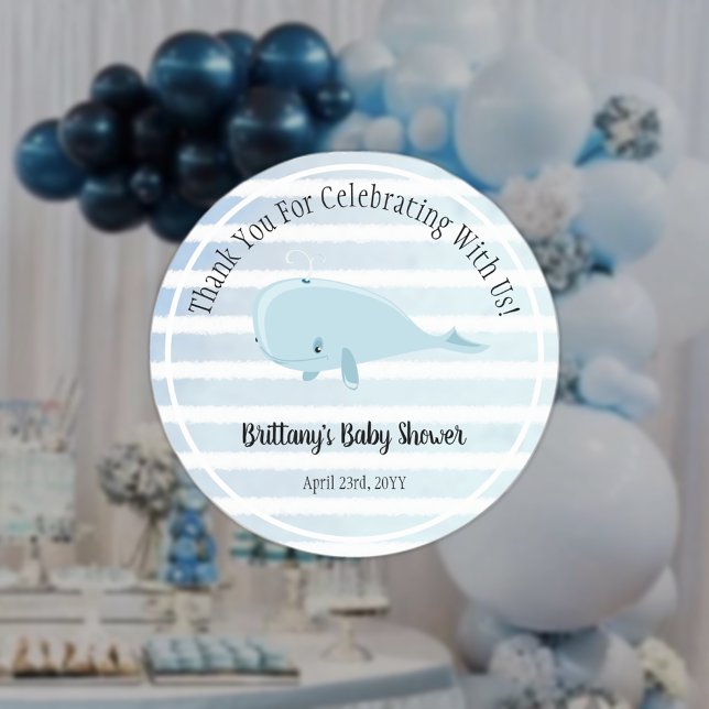 Cute Baby Blue Whale Striped Thank You Classic Round Sticker (Creator Uploaded)