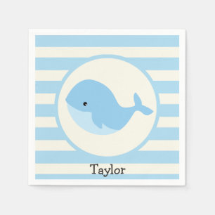 Cute Baby Blue Whale; Stripes Napkins