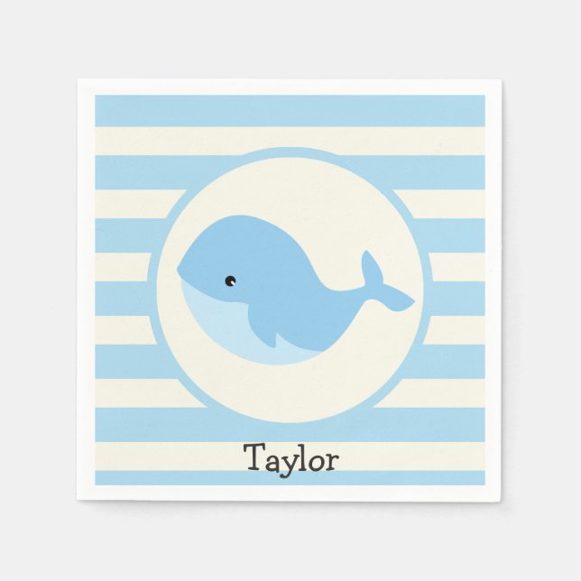 Cute Baby Blue Whale; Stripes Napkins (Front)