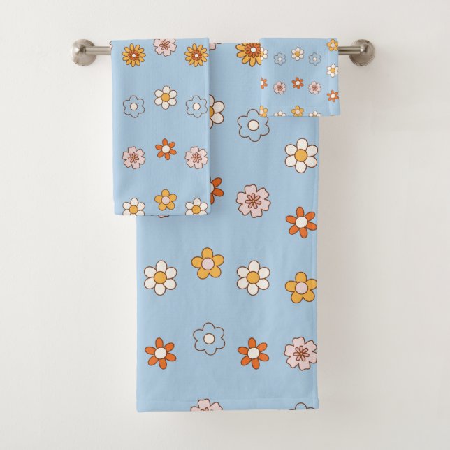 Cute baby blue & yellow floral pattern bath towel set (Insitu)