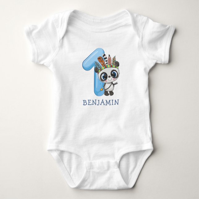 Cute Baby Boho Panda 1st Birthday Baby Bodysuit (Front)