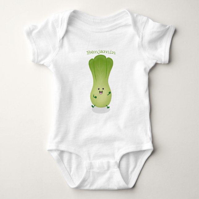 Cute baby bok choy cartoon illustration baby bodysuit (Front)