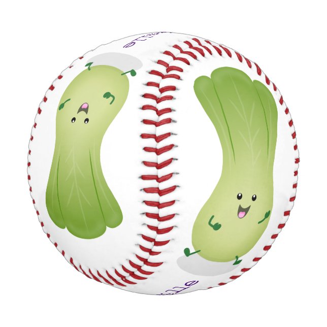 Cute baby bok choy cartoon illustration baseball (Angled)