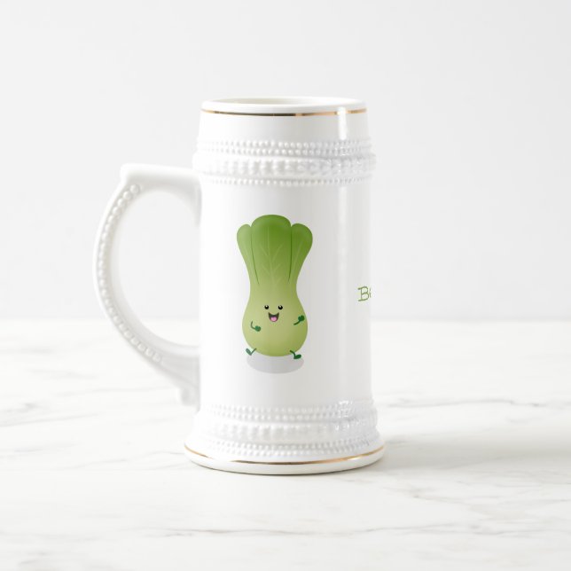 Cute baby bok choy cartoon illustration beer stein (Left)