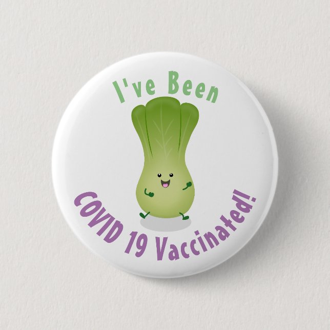 Cute baby bok choy cartoon illustration button (Front)