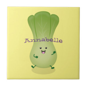 Cute baby bok choy cartoon illustration ceramic tile